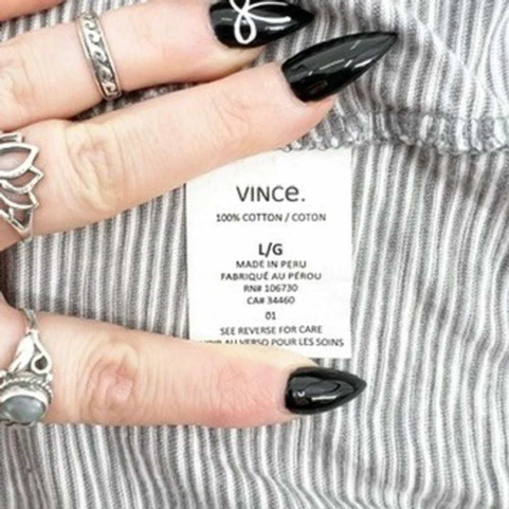 Vince Gray Striped V Neck‎ Short Sleeve Cotton T Shirt Top Women L